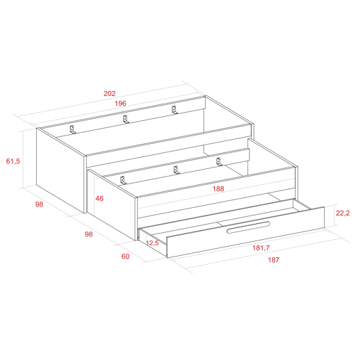Cama nido 90x190cm SNOW cinza e branco
