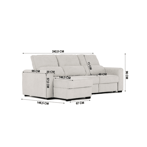 Chaise longue com cama 3 lugares CONNOR cor bege Chaise longue com cama 3 lugares CONNOR cor bege