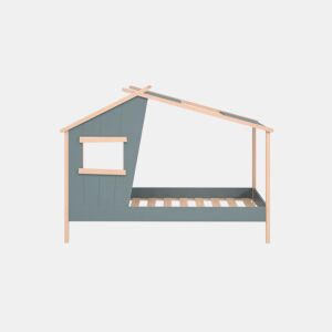Cama cabana com janela verde 90x190cm NUBA