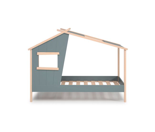 Cama cabaña con ventana verde 90x190cm NUBA