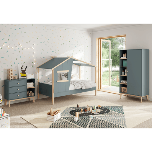 Cama cabana com janela verde 90x190cm NUBA