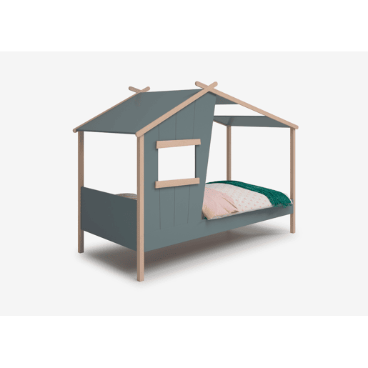 Cama cabana com janela verde 90x190cm NUBA