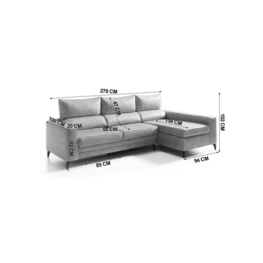 Chaise longue BLINK dereita 4 lugares cinza claro