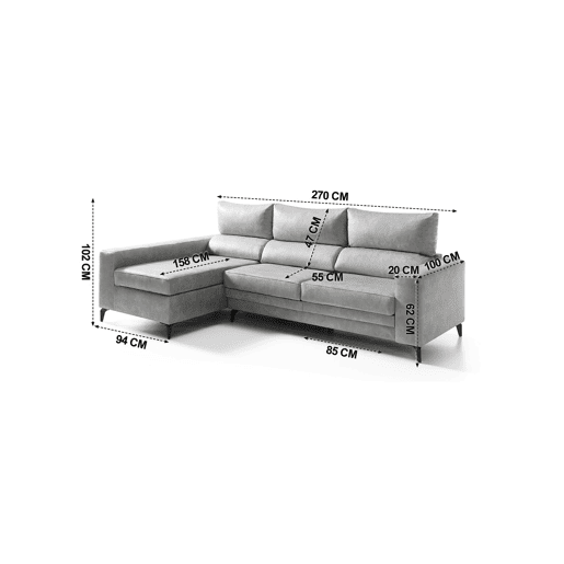 Chaise longue BLINK esquerda 4 lugares cinza claro