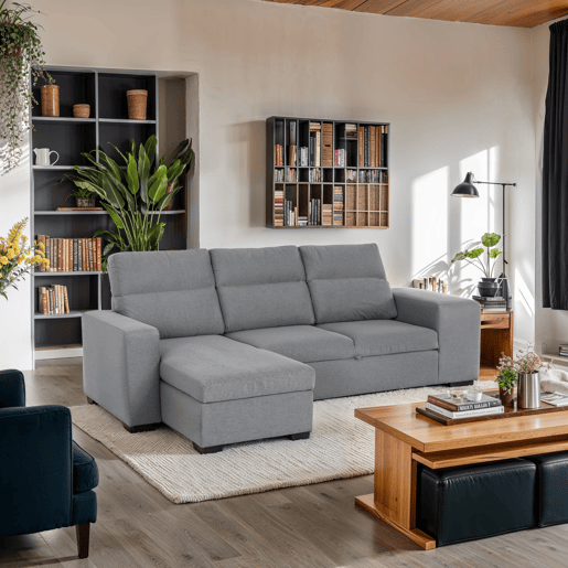 Chaise longue com cama HARRISON reversível 3 lugares cinza