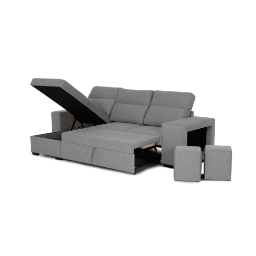 Chaise longue com cama HARRISON reversível 3 lugares cinza
