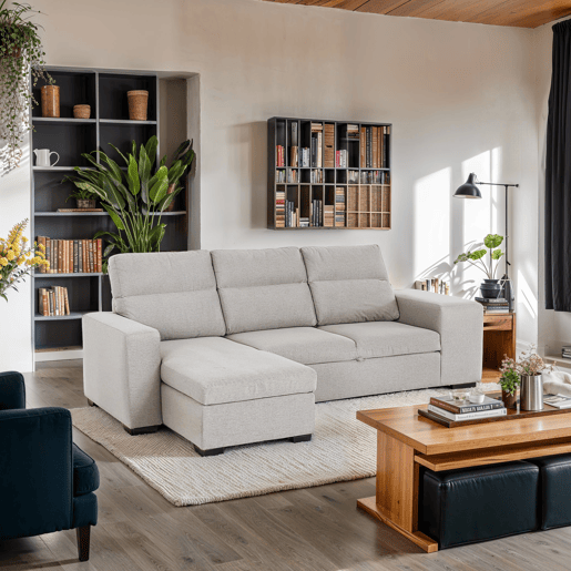 Chaise longue com cama HARRISON reversível 3 lugares bege
