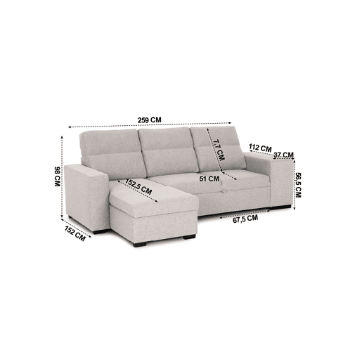 Chaise longue com cama HARRISON reversível 3 lugares bege
