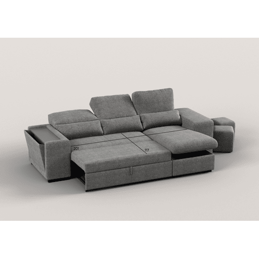 Chaise longue com cama HOXTON reversível 4 lugares cinza