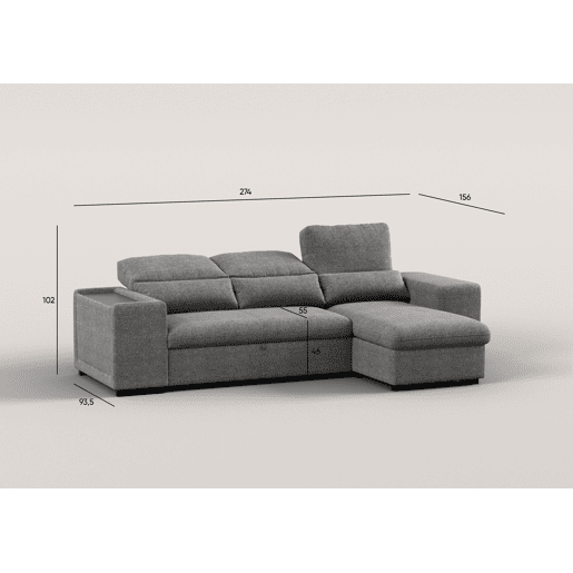 Chaise longue com cama HOXTON reversível 4 lugares cinza