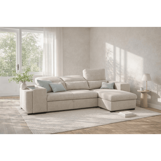 Chaise longue com cama HOXTON reversível 4 lugares bege