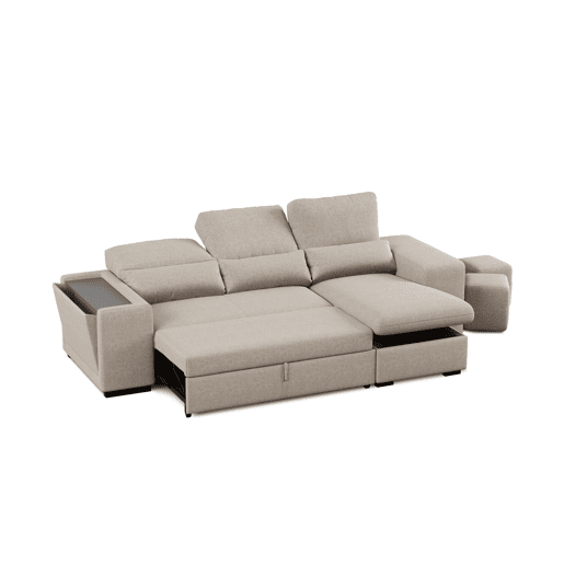 Chaise longue com cama HOXTON reversível 4 lugares bege