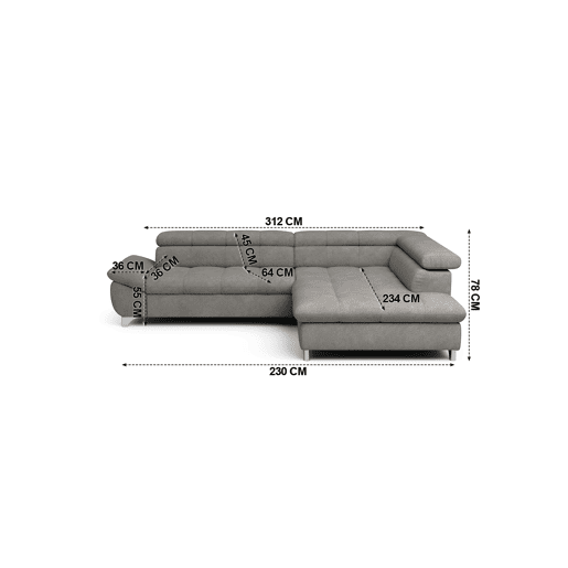 Sofá de canto com cama GEMINI lado dereito cor cinza