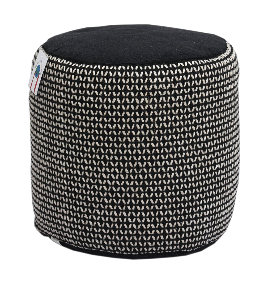 Puff algodón KOFI redondo blanco y negro 45x45cm
