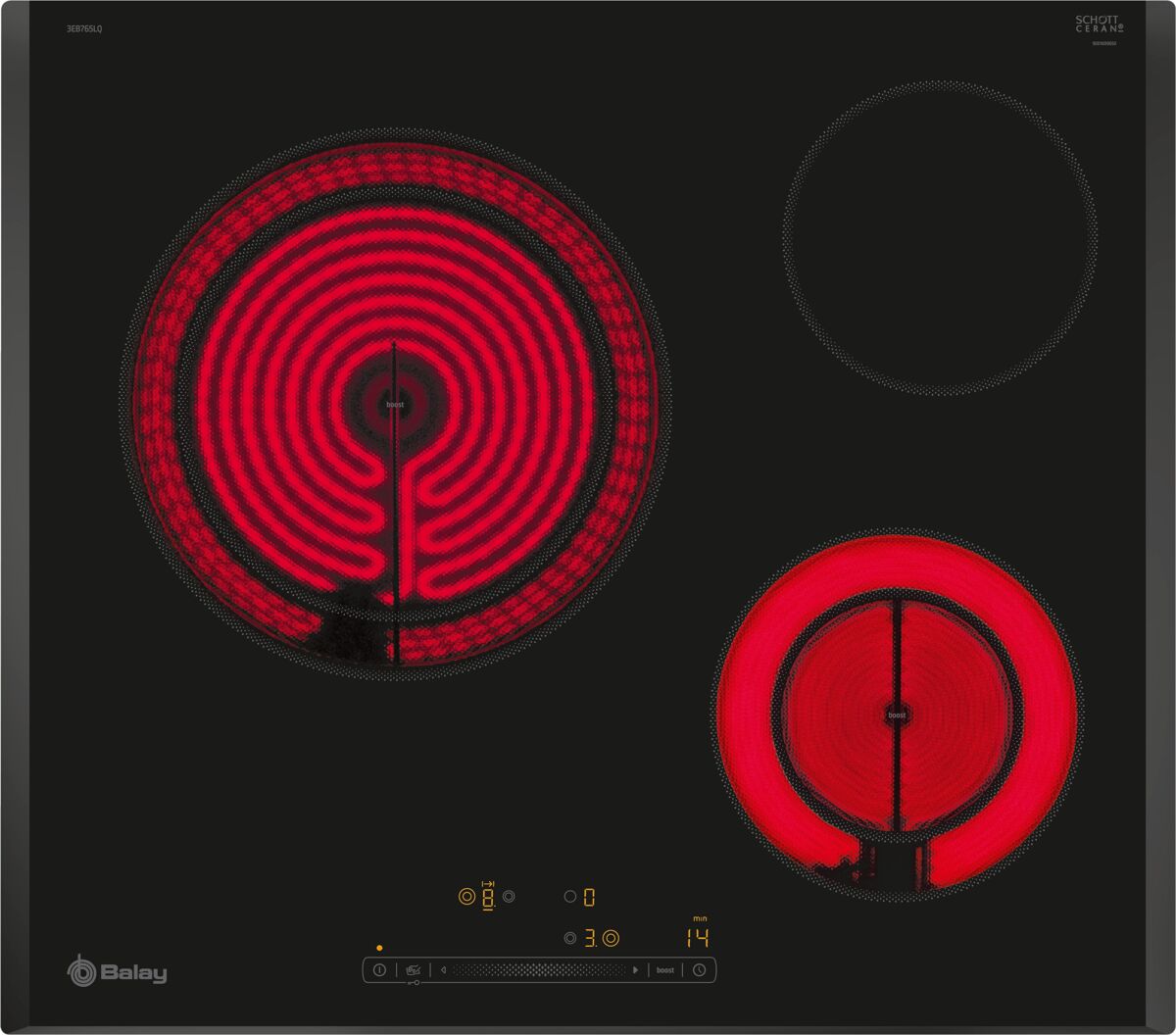 Placa vitrocerámica balay 3eb765lq 3 zonas 60cm negro