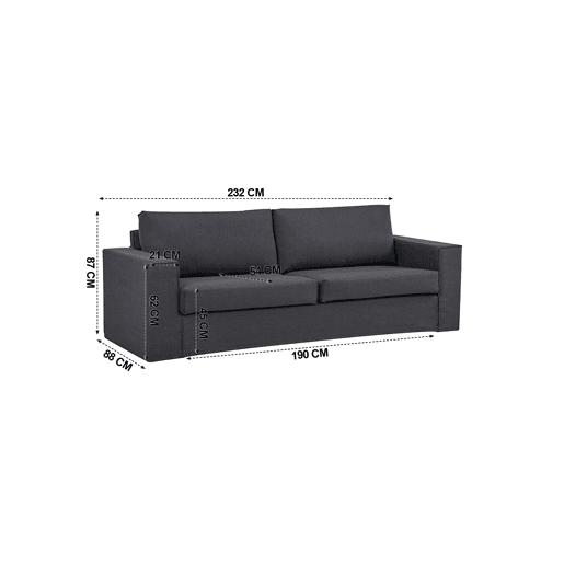 Sofá fixo 3 lugares JUNO cinza escuro Sofá fixo 3 lugares JUNO cinza escuro