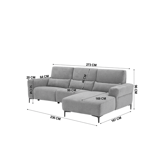 Chaise longue relax 4 lugares relax elétrica dereita cinza