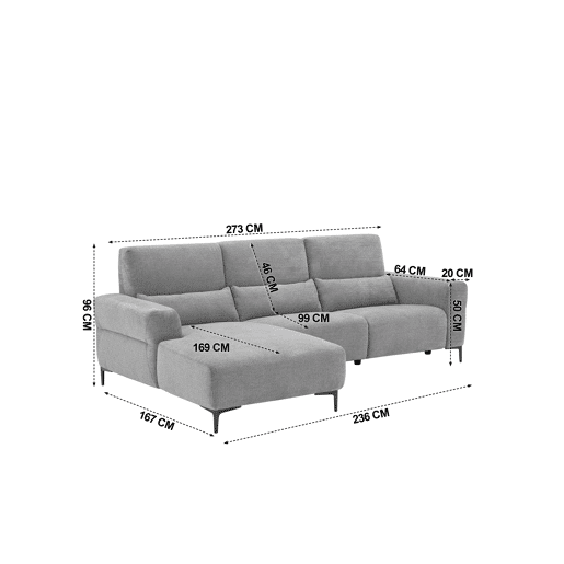 Chaise longue relax 4 lugares relax elétrica esquerda cinza