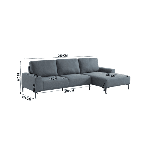 Chaise longue 3 lugares DANTE dereita cinza
