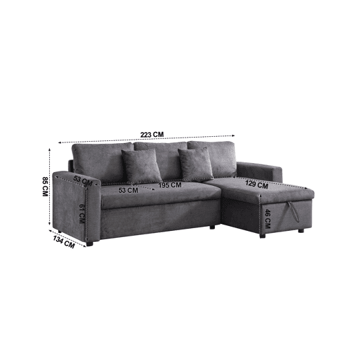 Chaise longue DRAKO reversível 3 lugares cinza escuro