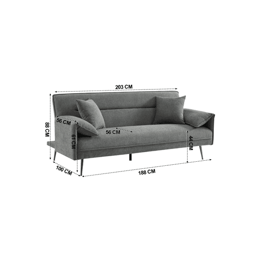 Sofá cama 3 lugares EIDEN cor cinza Sofá cama 3 lugares EIDEN cor cinza