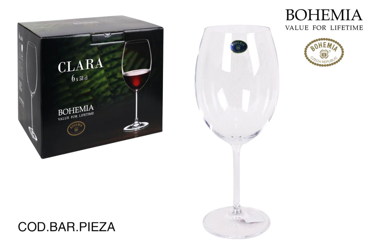 Set 6 Copas Vino CLARA de cristal de Bohemia