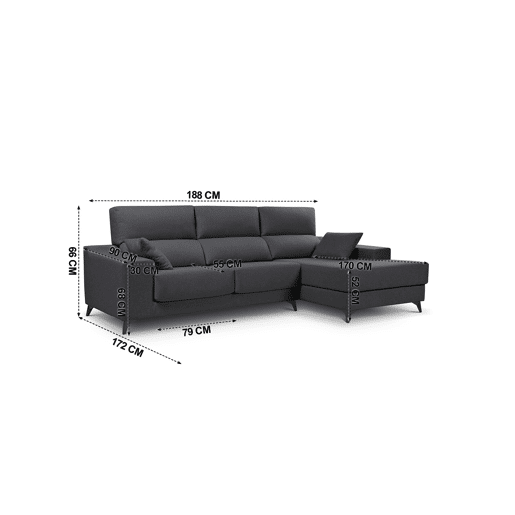 Chaise longue 4 lugares NOELIA XL cor antracite dereita