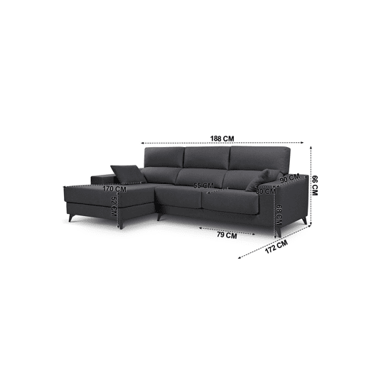 Chaise longue 4 lugares NOELIA XL cor antracite esquerda