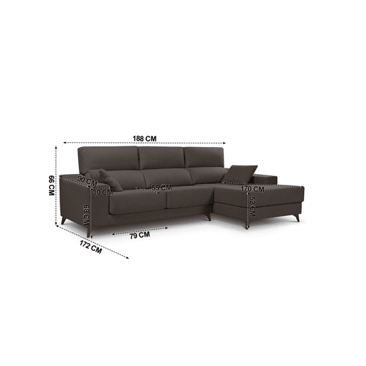 Chaise longue 4 lugares NOELIA XL cor chocolate dereita
