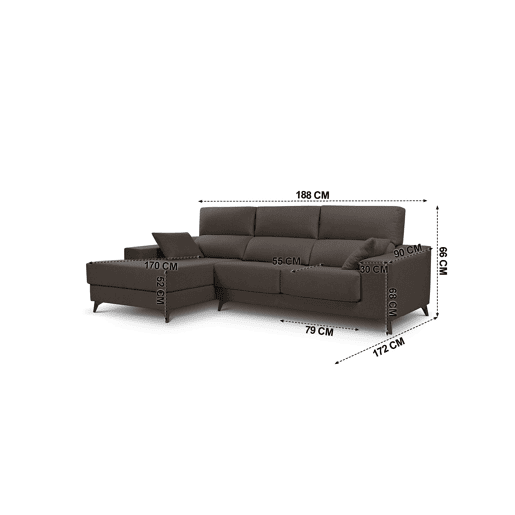Chaise longue 4 lugares NOELIA XL cor chocolate esquerda