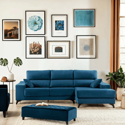 Chaise longue 4 lugares NOELIA XL cor azul escuro dereita