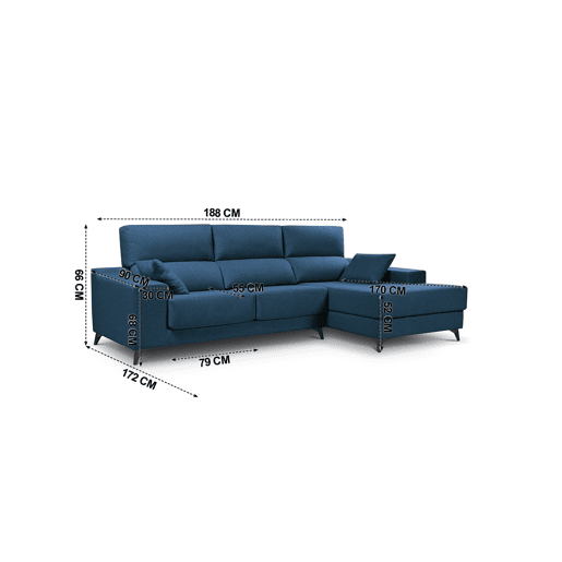 Chaise longue 4 lugares NOELIA XL cor azul escuro dereita