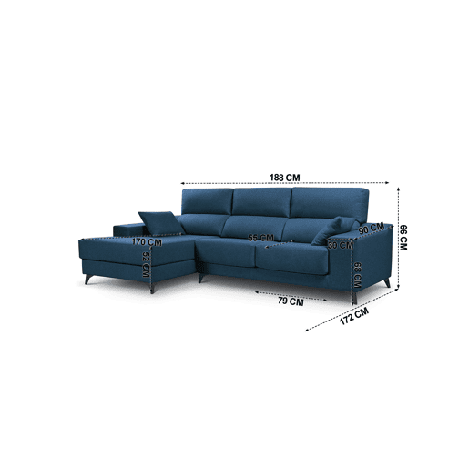 Chaise longue 4 lugares NOELIA XL cor azul escuro esquerda