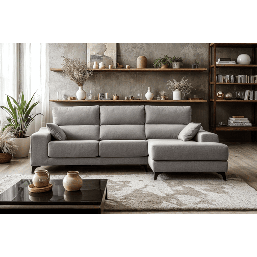 Chaise longue 4 lugares NOELIA XL cor cinza claro dereita