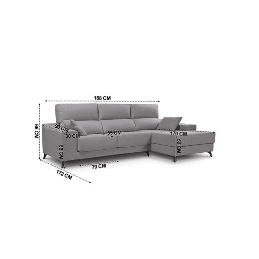 Chaise longue 4 lugares NOELIA XL cor cinza claro dereita
