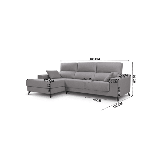 Chaise longue 4 lugares NOELIA XL cor cinza claro esquerda