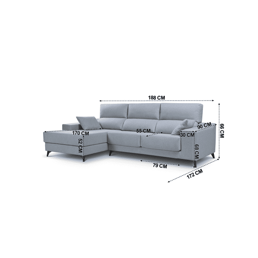 Chaise longue 4 lugares NOELIA XL cor azul claro esquerda