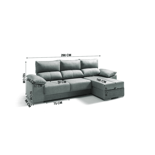 Chaise longue 3 lugares dereita cor cinza EIRA