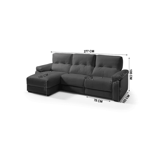 VADI Chaise Longue 3 Lugares Relax Elétrica Esquerda, cor preto.