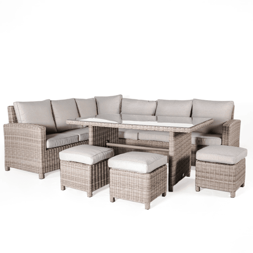 Set sofá de canto de jardim BONN com mesa e 3 puffs