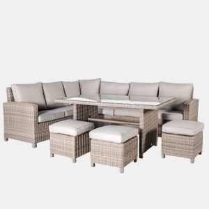Set sofá de canto de jardim BONN com mesa e 3 puffs
