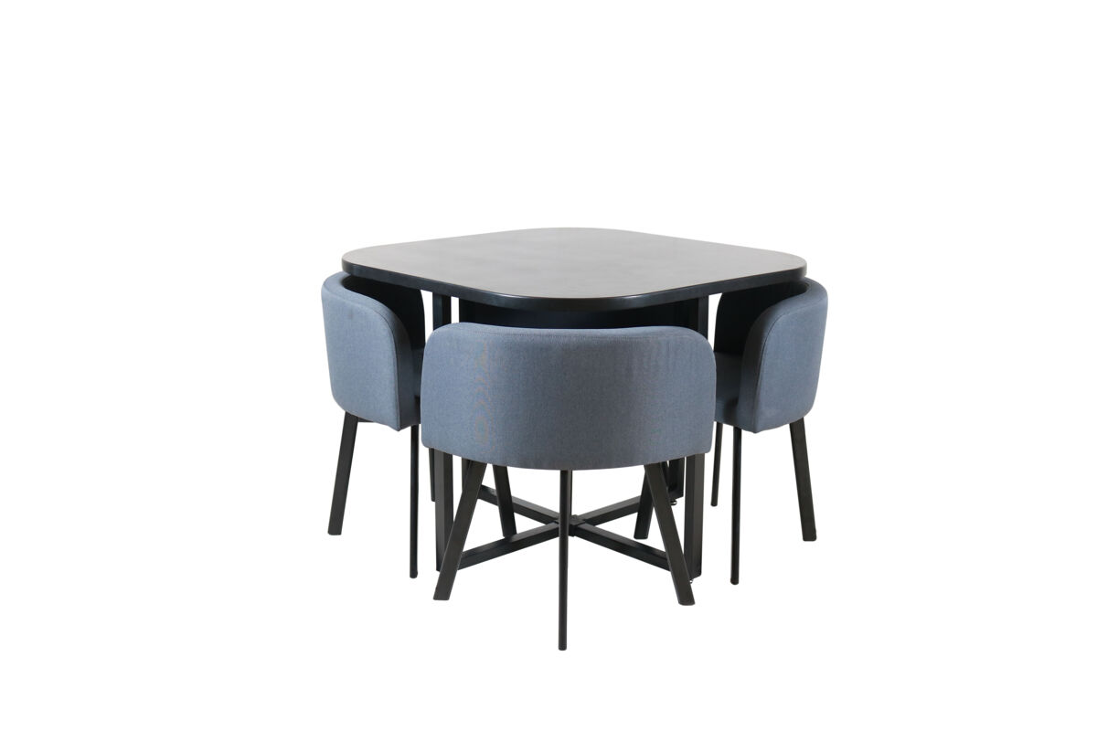 Conjunto de salón 1 mesa y 4 sillas LILIAN color negro y azul