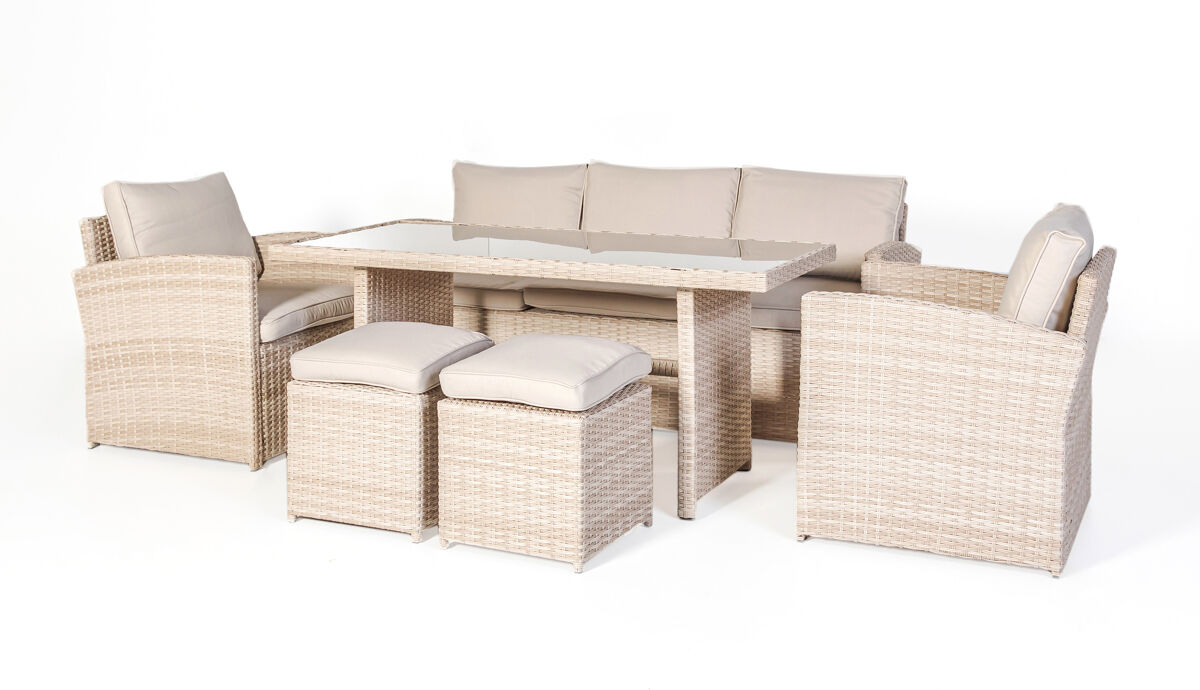 Set AREZZO sofá 3 plazas, 2 sillones, 2 taburetes y mesa beige