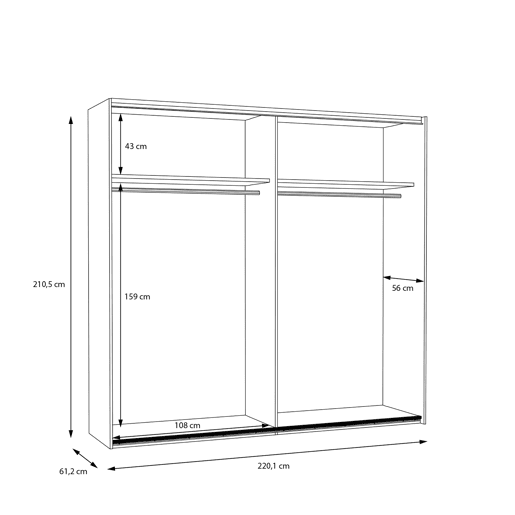 Roupeiro SERIE LYON portas deslizantes 220x210cm carvalho