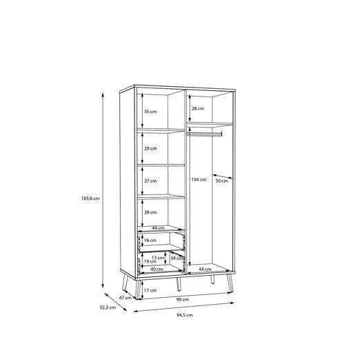 Roupeiro SERIE LYON portas batentes 94x185cm carvalho