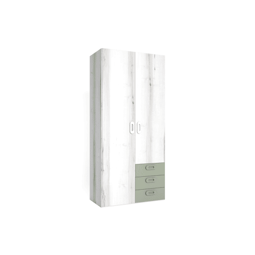 Roupeiro MOOD portas batentes e 3 gavetas 101x215cm branco e verde