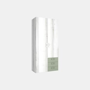 Roupeiro MOOD portas batentes e 3 gavetas 101x215cm branco e verde