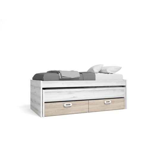 Cama nido MOOD 2 gavetas 90x190cm e 90x180cm branco e castanho