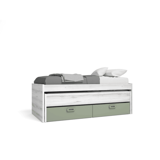Cama nido MOOD 2 gavetas 90x190cm e 90x180cm branco e verde