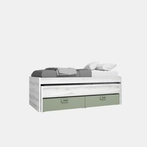 Cama nido MOOD 2 gavetas 90x190cm e 90x180cm branco e verde